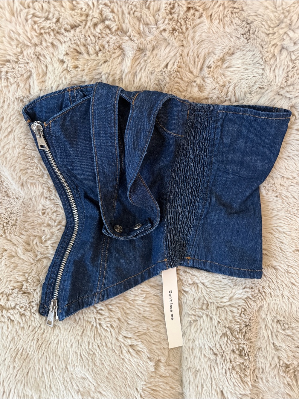 Reformation Dark Blue Denim Corset Halter Top with Front Zip - Picture 4 of 4